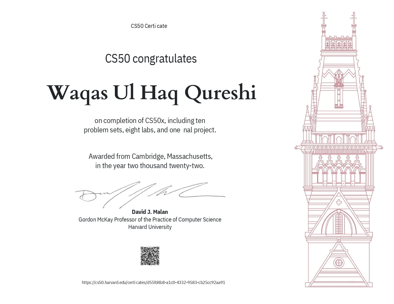 Certificate from Harvard University